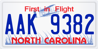 NC license plate AAK9382