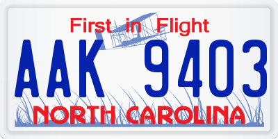 NC license plate AAK9403