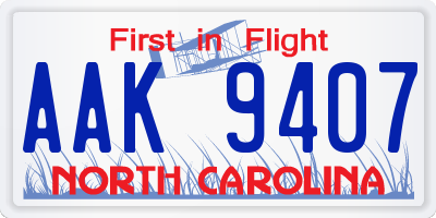 NC license plate AAK9407