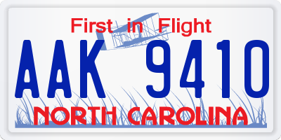 NC license plate AAK9410