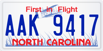 NC license plate AAK9417