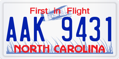 NC license plate AAK9431