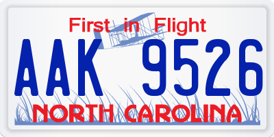 NC license plate AAK9526