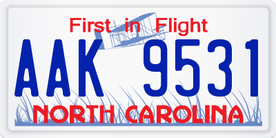 NC license plate AAK9531