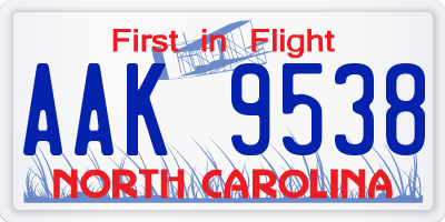 NC license plate AAK9538