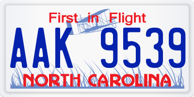 NC license plate AAK9539