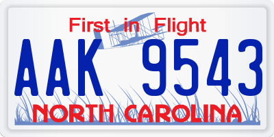 NC license plate AAK9543