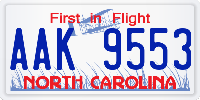 NC license plate AAK9553