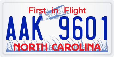 NC license plate AAK9601