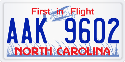 NC license plate AAK9602