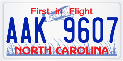 NC license plate AAK9607