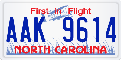 NC license plate AAK9614