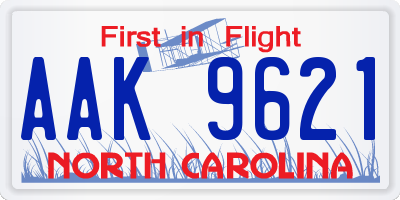 NC license plate AAK9621