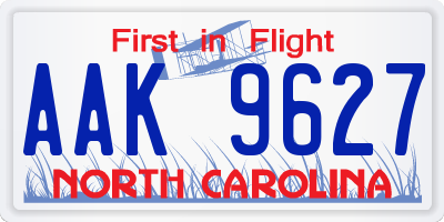 NC license plate AAK9627