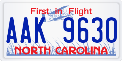 NC license plate AAK9630