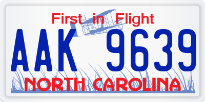 NC license plate AAK9639