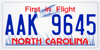 NC license plate AAK9645