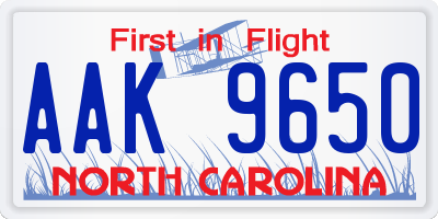 NC license plate AAK9650