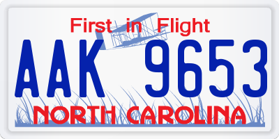 NC license plate AAK9653