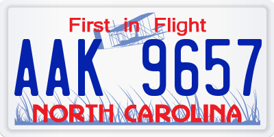 NC license plate AAK9657