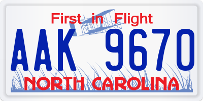 NC license plate AAK9670