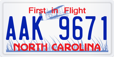 NC license plate AAK9671