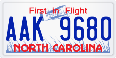 NC license plate AAK9680