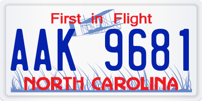 NC license plate AAK9681