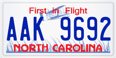 NC license plate AAK9692