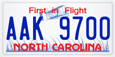 NC license plate AAK9700