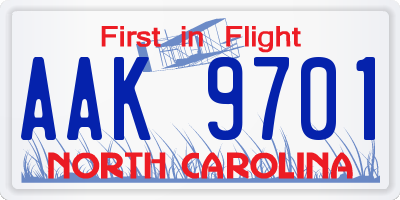 NC license plate AAK9701