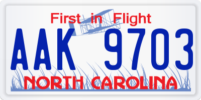 NC license plate AAK9703