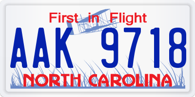 NC license plate AAK9718