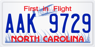 NC license plate AAK9729