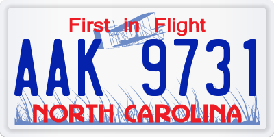 NC license plate AAK9731