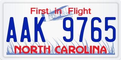 NC license plate AAK9765