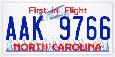 NC license plate AAK9766