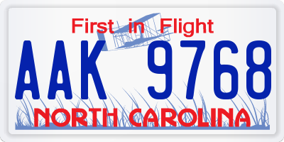 NC license plate AAK9768