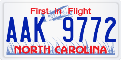 NC license plate AAK9772