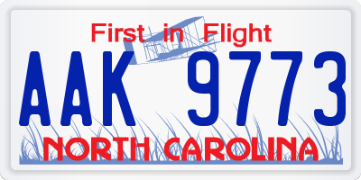 NC license plate AAK9773