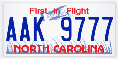 NC license plate AAK9777