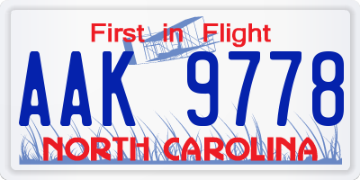 NC license plate AAK9778