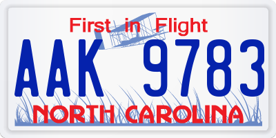 NC license plate AAK9783