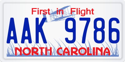 NC license plate AAK9786