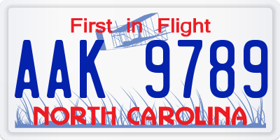 NC license plate AAK9789