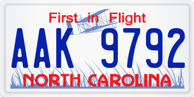 NC license plate AAK9792