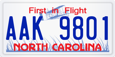 NC license plate AAK9801