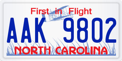 NC license plate AAK9802