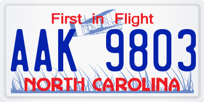 NC license plate AAK9803