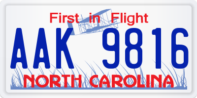 NC license plate AAK9816